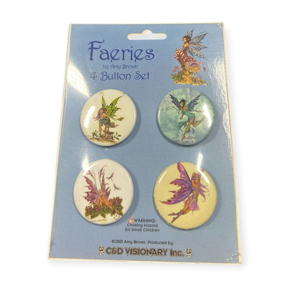 Amy Brown Fairy Button Pin Set of 4 Fairycore BNWT